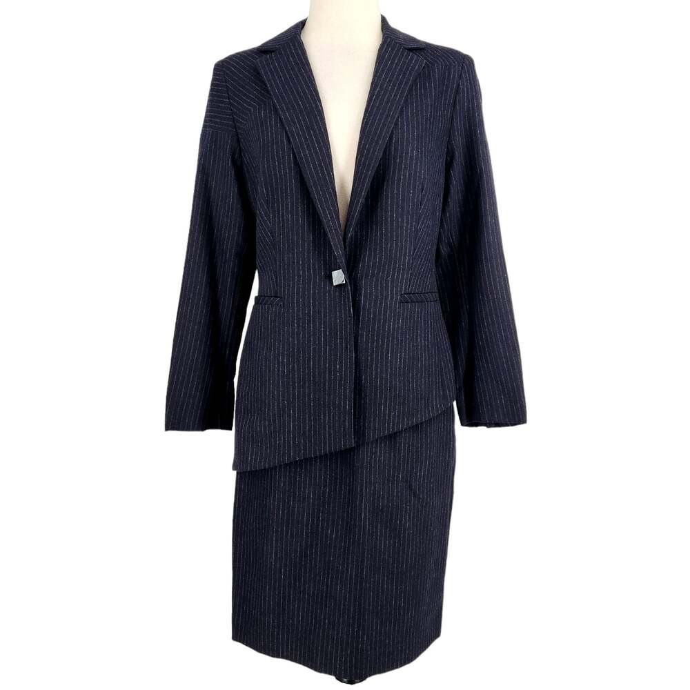 Vintage Zion New York Italian Wool Pinstripe Suit Asymmetrical lines Size 6